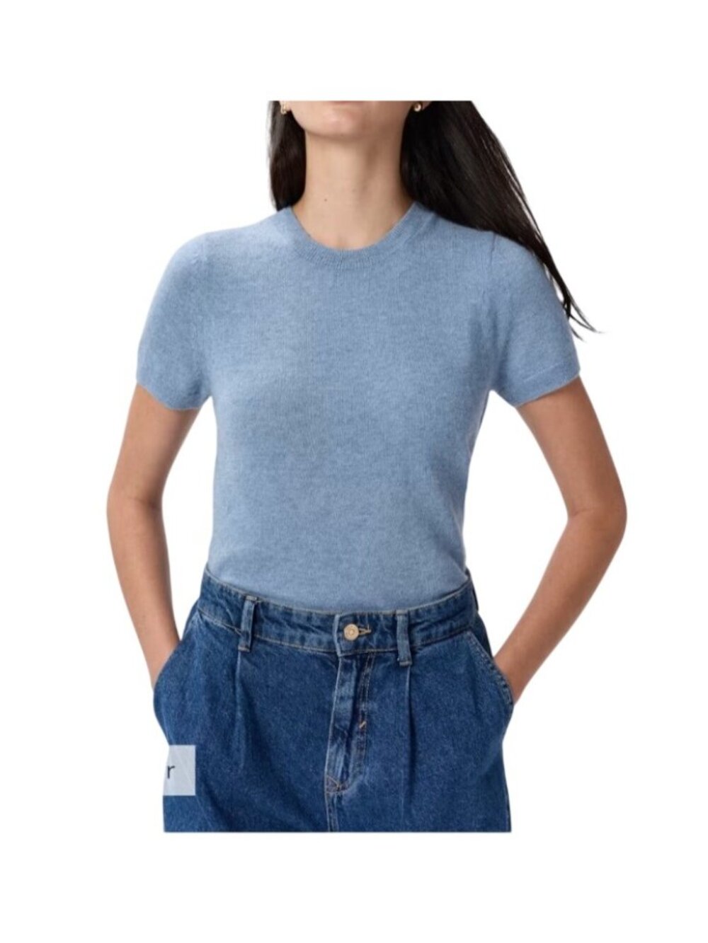 Quince Sweater Womens Size XL Mongolian Cashmere Blue Short Sleeve Tee